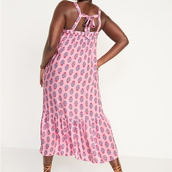 Old Navy Block print maxi dress ruffle drop hem swing floral sleeveless bow tie - Picture 8 of 8